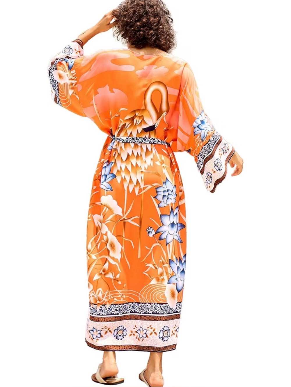 YouKD- Orange Floral Kimono Wrap - O/S